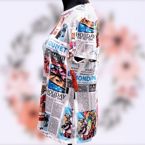 ⭐️Host Pick⭐️New Pop French Newspaper print fitted T-shirt Sizes M, L, XL - Picture 3 of 10